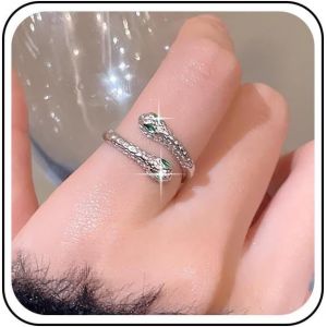 Kahfl-Bague Serpent Cristal Vintage Bague Serpent Émeraude Bague Serpent Vert Bague Serpent Punk Ouverture Bague Serpent Cz Bijoux Pour Femmes - Neuf