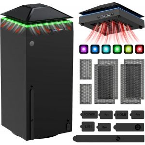 Ventilateur avec Lumi&egrave;re Color&eacute;e LED pour Xbox S&eacute;ries X, Refroidisseur de Filtre Anti-Poussi&egrave;re avec Bouchons de Protection en Caoutchouc (Version de Base-Noir) - Neuf