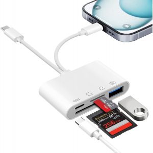 CMJAAGUR-[Apple Mfi Certified] Lecteur Carte Sd Pour Iphone Ipad, Usb C Lightning Adaptateur Carte Sd Avec Sd/Tf/Usb Otg/Chargement Slot, Lecteurs De Carte M&eacute;moire Externes Pour Iphone16 15/[M186] - Neuf