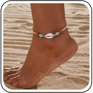 Eryi-Bracelet De Cheville Boho Coquillage Truquoise Perles Bracelet De Cheville Cauris Corde Noeud Bracelet De Cheville Coquillage Cheville Pied Été Plage Réglable Chaîne De Pied Bijoux Pour - Neuf