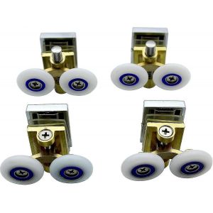 Pack de 4 roulettes de porte de douche - roulettes de douche - poulies de rail coulissant - bras de support en laiton avec roues de 25 mm de diamètre pour cabine de douche,salle de douche - Neuf