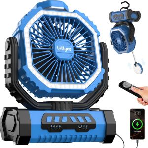 Ventilateur De Camping Extérieur Avec Lumière, Alimenté Par Batterie 20000Mah, Ventilateur Portable Rechargeable Avec Télécommande Et Crochet Rotatif À 360°, 4 Vitesses Pour Le Voy[VEN750027] - Neuf