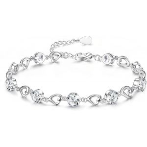 Kalanka-Bracelet Femme Argent Bracelet Coeur Réglable Bracelet Zirconium Cristal Bracelet Amitié Femme Bracelet Soeur Bracelet Maman Cadeau Anniversaire Pour Femme Filles Blanc/Bleu/Rose/Violet - Neuf