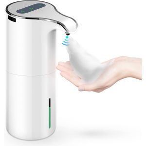 Automatique Distributeur de Savon sans contact, 450 ml, Rechargeable, Électrique, Mousse, Réglable avec des Commutateurs et Détecteur de Mouvement Infrarouge, Idéal pour la salle de Bains, Cuisine - Neuf