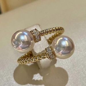 Tempérament Huitan Double Imitation Perle Anneau Ouvert Twist Or Couleur Bande Nouvelle Mode Femmes S Accessoires Bijoux De Mariage 2023 - Neuf
