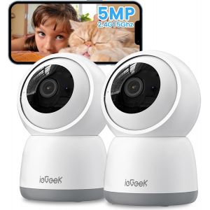 5mp Wifi Indoor Surveillance Camera 2.4ghz/5ghz,360&deg;Ptz Indoor Camera For Baby/Senior,24h Recording,Auto Tracking,Human/Noise Detection,Alarms (2pcs) - Neuf