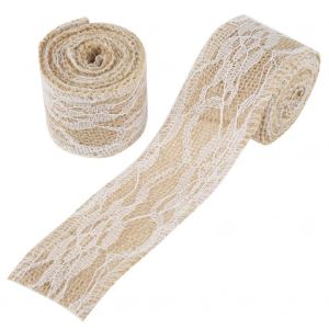 2pcs 2m tissu dentelle jute toile de jute ruban pour d&eacute;coration de mariage d&eacute;cor bricolage v&ecirc;tement (2 x dentelle) - Neuf