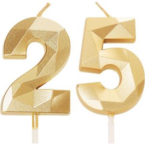 MEVRONISSHOP-Bougies d'anniversaire en forme de chiffre 25 dor&eacute; - Pour gar&ccedil;ons et filles, femmes, hommes - D&eacute;coration de g&acirc;teau pour f&ecirc;te d'anniversaire de 25 ans, anniversaire de mariage - Fournitur - Neuf