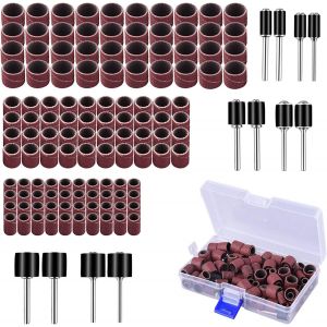132 Pièces Caoutchouc Tambour De Ponçage Avec Boîte Gratuite, Comprenant 120 Pièces Bandes De Ponçage Et 12 Pièces Tambour Mandrin Pour Dremel Outils Rotatifs - Neuf
