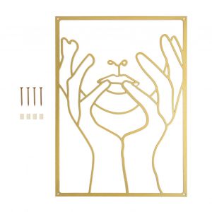 Hjlian Decoration Murale Minimaliste En Fer, Dessin Au Trait Feminin, Decoration Murale A Suspendre Pour Chambre A Coucher, Cuisine, Salle De Bain, Salon, Or, Type A - Neuf