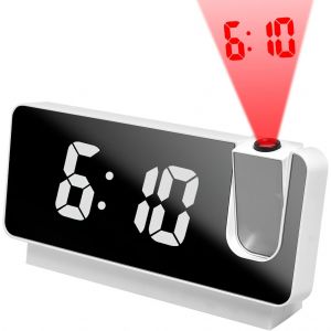 Reveil Projection Plafond, 180° Réveil À Projection Avec 7,3 Pouces Led, Charge Usb Reveil Matin Avec Fonction Snooze Horloge Numérique Pour La Maison, Blanc - Neuf