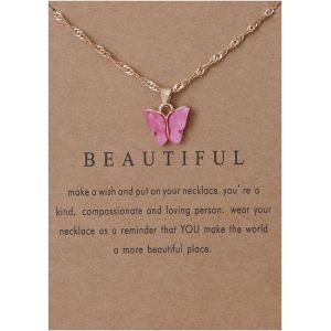 Kal-Collier Avec Pendentif Papillon En Acrylique - Réglable - Pour Femme Et Fille - Cadeau D'anniversaire Pour La Saint-Valentin, La Fête Des Mères - Neuf