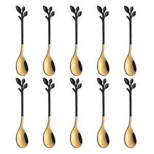 10 Pcs Cuillère À Café Feuille D'acier Inoxydable Cuillère À Gâteau De Café Cuillères À Dessert,En Remuant Cuillère À Café Set-Good - Neuf