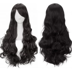 80cm Noir Cosplay Perruque Frisée Femmes, De Longs Ondulés Synthétique De Cheveux Perruque Cosplay Anime Halloween Perruques - Neuf