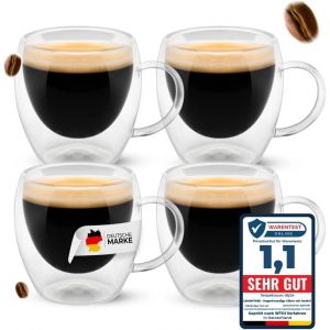 Ytfhg-Lot De 4 Tasses À Expresso 80 Ml ¿ Verres À Double Paroi Avec Anse ¿ Tasses À Café Design ¿ Verres À Thé Résistants À La Chaleur ¿ Tasses À Cappuccino En Verre Borosilicate - Neuf