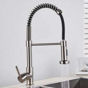 KALDF-Robinet De Cuisine En Laiton À Côtes Noires, Chrome, Modes Touristes, Buse, Eau Chaude Et Froide, Centre Commercial, Grue, Ressort, Évier, 256,Brushed Nickel, - Neuf