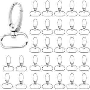 ERYI-30Pcs Mousqueton Sac A Main,Attache Porte Clé,25Mm Mousquetons Porte-Clés Anneaux En D,Fermoir À Homard,Crochets Mousquetons Pivotants En Métal,Pour Cordons De Bricolage,Sac À Main,Colliers D¿An - Neuf