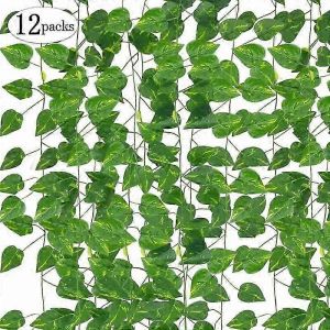 Barsinfi feuilles guirlande plantes artificielles,12 paquets de plantes suspendues fausses vignes soie lierre feuilles verdure guirlande (lvluo) - Neuf