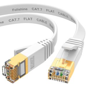 C&acirc;ble Ethernet 5m, Cat7 Internet haute vitesse avec connecteur RJ45 plaqu&eacute; or, c&acirc;ble LAN blind&eacute; pour commutateur de r&eacute;seau, plus rapide que les c&acirc;bles Cat5/Cat5e/Cat6-Blanc - Neuf