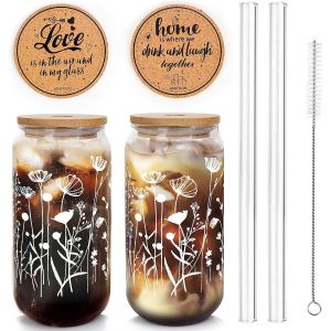 Wildflower &iquest; Tasses En Verre Avec Couvercles Et Pailles, Tasse &Agrave; Caf&eacute; Glac&eacute; En Forme De Canette De Bi&egrave;re, Tasse &Agrave; Caf&eacute; R&eacute;utilisable De 591 Ml, Cadeau Pour Femme, Soeur, Maman - Neuf
