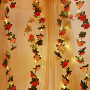 Trahoo-Guirlande Lumineuse De Roses Artificielles De 2,5 M Avec 30 Led &Agrave; Suspendre Pour Saint-Valentin, Jardin, D&eacute;coration De Mariage, F&ecirc;te D'anniversaire, D&eacute;coration Murale Esth&eacute;tique - Neuf