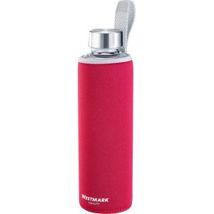 Gourde En Verre Avec Imprimé, Protection Textile Incl., 550 Ml, Verre/Silicone/Caoutchouc, Sans Bpa, Viva, Rouge/Argenté/Transparent - Neuf