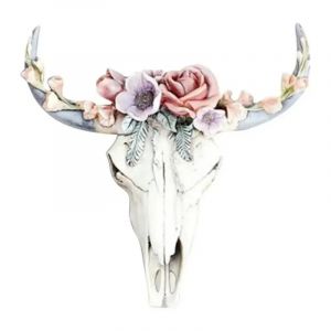 (B Rouge-12x12x3cm) Résine Succulentes Vache Crâne Pendentif Mural Fleur Rose Blanc Tête de B?uf Résine Pendentif Européen Américain Maison Jardin Décorations - Neuf