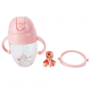 Bouteille D'eau Portable 320 Ml A Double Anse Et Bec De Canard Avec Paille Pour Bebe Etudiant (Rose) - Neuf