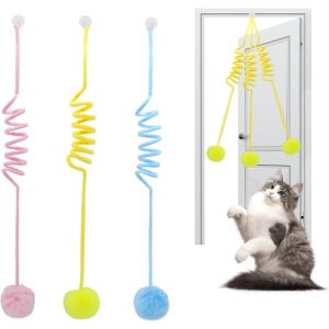 Letnerny-Lot De 3 Balles De Jouet Pour Chat En Peluche,Balle Interactive Chat Suspendue Pour Chat,Jouet Pour Chat Avec Clochette,Balles De Jouet Pour Exercice De Chat En Intérieur (Rose,Jaune,Bleu) - Neuf