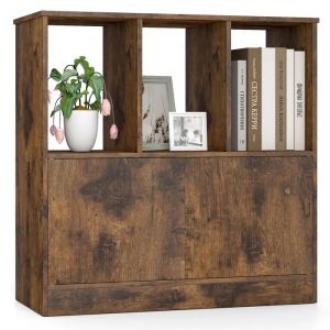 COSTWAY Biblioth&egrave;que avec 2 Portes, 3 Compartiments Ouverts, Meuble de Rangement pour Salon, Bureau 70 x 30 x 70 cm Marron - Neuf