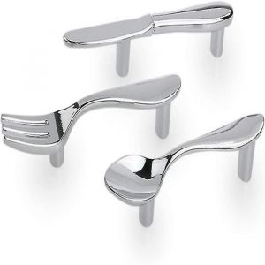 Ensemble de poign&eacute;es d&eacute;coratives pour porte de placard en forme de cuill&egrave;re et de fourchette - 3 poign&eacute;es - Neuf