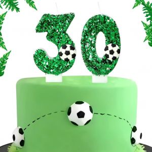 Eryi-30e Anniversaire Chiffres Bougie,Bougies D'anniversaire De Football Vert,Bougie Numéro Scintillante De Qualité Supérieure,Décoration De Gâteau Pour Desfournitures De Célébration D'anniversaire ( - Neuf