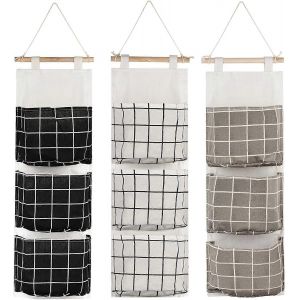 Pièce Sac Suspendu Sac de Rangement Suspendu Sac De Rangement Pliable En Lin Tissu Mural Panier Sac De Rangement Avec 3 Poches Enfants Chambre Salle De Bain Chambre - Imperméable - Neuf