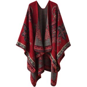Poncho Châle Ouvert Pour Femme, Manteau Portefeuille Imprimé, Écharpe Épaisse, Poncho Rétro, Cardigan, Écharpe, Automne Hiver - Neuf