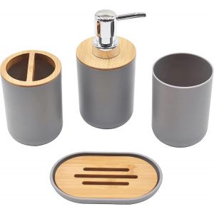 Kit de salle de bain en bambou et bois Ustensiles de lavage et de finition nordiques Fournitures de salle de bain Ensemble de rangement quatre pièces (gris) - Neuf