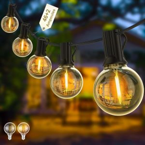 Guirlande Guinguette Led 15m, Guirlande Led Exterieur Avec 25 +1 G40 Ampoules, Ip45 Imperméable Extérieur Intérieur Guirlande Lumineuse Exterieur Pour Jardin Patio Café - Blanc Chaud - Neuf