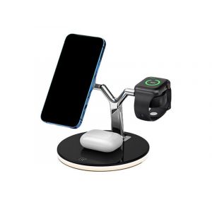 Station De Charge Magn&eacute;tique Sans Fil Qi 3 En 1 Pour T&eacute;l&eacute;phone, Montre Et &Eacute;couteurs - Noir - Neuf