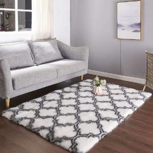 Eryi-Tapis Doux Intérieur Design Tapis Tapis Moelleux Pour Salon Tapis De Fourrure Lisse Antidérapant Enfants Chambre Tapis (120 * 160cm, Blanc) - Neuf