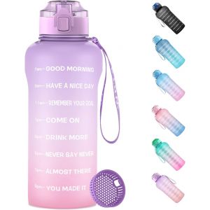 Gourde De 2 Litres Avec Filtre À Fruits Sans Bpa,Bouteille De Sport De 2 L Avec Marquage Du Temps,Anti-Fuite,La Salle De Gym,Les Pique-Niques Lilas Rose - Neuf