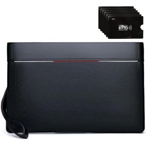 nzqaf-Pochette Homme Cuir PU, Sacs à Main Homme avec Dragonne Petite Sacoche d'affaires Portefeuille Hydrofuge Léger pour Voyage Loisirs Bureau - Neuf