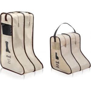 Nzqaf-Lot De 2 Sacs À Chaussures Portables, Avec Poignée, Sac À Chaussures De Voyage, Avec Fermeture Éclair, Sac De Rangement Anti-Poussière Pour Bottes Courtes Et Hautes, Beige - Neuf