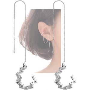 Senior-925 Sterling Silver Wave Cuff Earrings Wrap Tassel Earrings For Women Teen Girls Dangle Earrings Threader Chain[L1708] - Neuf