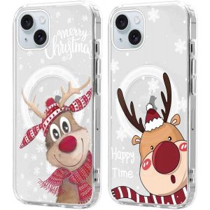 SJZG-2 Pi&egrave;ces No&euml;l Coque Magn&eacute;tique Pour Iphone 15 Plus 6,7'', Etui En Motif Dessin Cadeau De No&euml;l Compatible Avec Magsafe, Housse Christmas Silicone Tpu Bumper Cover Pour Iphone 15 Plus, Cerf 03 - Neuf