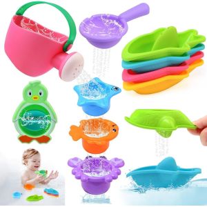 ERYI-Jouets De Bain Bébé, 10 Pièces Jeux De Bain Pour Bebe Enfant 1 2 3 4 Ans,Jeux Piscine Avec Bateaux Empilables Et Cuillère, Jeux De Plage Jouets De Douche De Bébé Amusants Jouets Flottants - Neuf