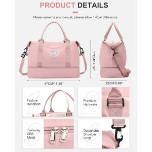 TIANYI-Sac de Voyage pour Femme,Cabine Avion Easyjet Bagage à Main Léger,Sac fourre-Tout de Sport Imperméable pour Week-End avec Compartiment à Chaussures pour Travel Gym Danse,B3-Rose - Neuf