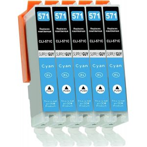 5 Cartouches D'Encre Avec Puce Compatible Avec Canon Cli-571 Cyan Pour Canon Pixma Mg5750 Mg5751 Mg6850 Mg7750 Ts5050 Ts5055 Ts6050 Ts8050 Ts9050 Ts9055 Et Plus (Voir Page Produit) - Neuf