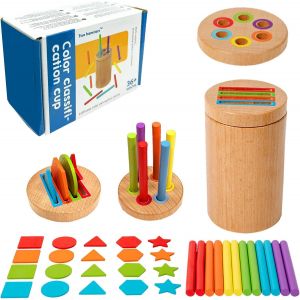 JGD-Jouet Montessori en Bois - Jouet de Tasse de Tri et Comptage, Jouet de Motricit&eacute; Fine, Jeux &Eacute;ducatifs pour B&eacute;b&eacute; (2-en-1) - Neuf