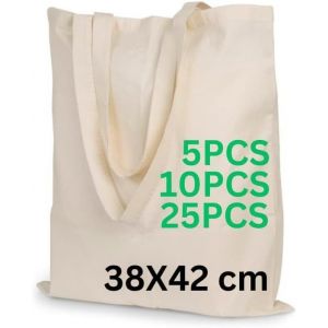 MEVRONISSHOP-Sacs fourre-tout en toile 100% coton, sacs &agrave; provisions durables, &eacute;cologiques et r&eacute;utilisables avec de longues poign&eacute;es, 38 x 42 cm, - Neuf