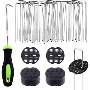 KALANKA-Lot de 101 Pi&egrave;ces Piquets De Jardin en Forme de U et Joints de Fixation en Plastique avec Crochet de Crochet, Agrafes pour Tuyaux d'irrigation, Cl&ocirc;tures Fixes, Clous de Gazon Artificiel - Neuf