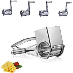 Moulin À Fromage Rotatif (20 X 8,2 Cm, Argent), Râpe À Légumes En Acier Inoxydable, Avec 4 Lames Roulantes, 4 En 1 - Neuf